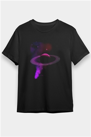 Satürn Siyah Unisex Tişört T-Shirt - TişörtFabrikası