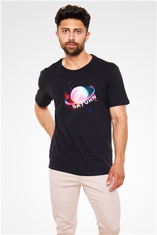 Satürn Siyah Unisex Tişört T-Shirt - TişörtFabrikası