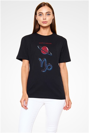 Satürn Siyah Unisex Tişört T-Shirt - TişörtFabrikası