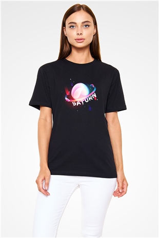 Satürn Siyah Unisex Tişört T-Shirt - TişörtFabrikası
