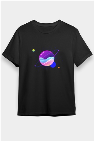 Satürn Siyah Unisex Tişört T-Shirt - TişörtFabrikası