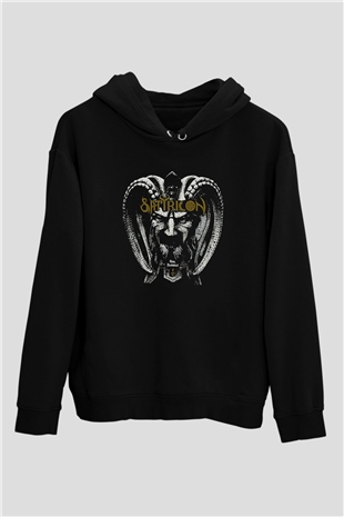 Satyricon Baskılı Unisex Siyah Kapüşonlu Sweatshirt