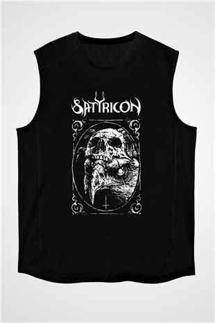 Satyricon Baskılı Unisex Siyah Kolsuz Tişört - Tshirt