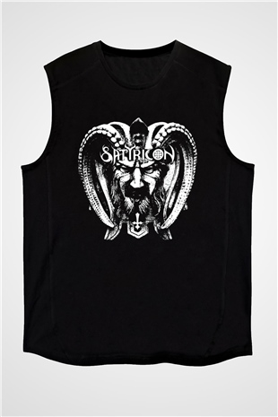 Satyricon Baskılı Unisex Siyah Kolsuz Tişört - Tshirt