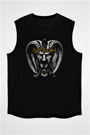 Satyricon Baskılı Unisex Siyah Kolsuz Tişört - Tshirt