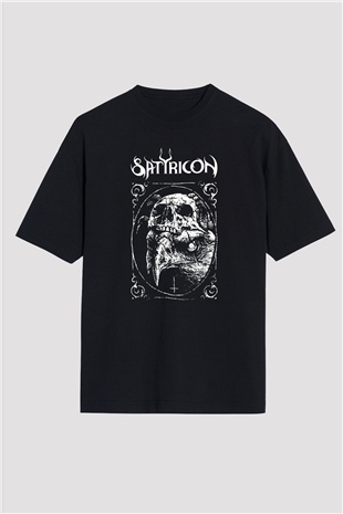 Satyricon Baskılı Unisex Siyah Oversize Tişört - Tshirt