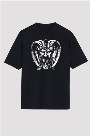 Satyricon Baskılı Unisex Siyah Oversize Tişört - Tshirt
