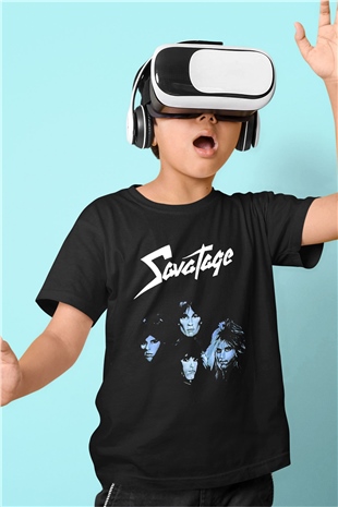 Savatage Baskılı Unisex Siyah Çocuk Tişört - Tshirt