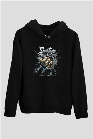 Savatage Baskılı Unisex Siyah Kapüşonlu Sweatshirt