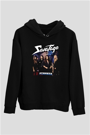 Savatage Baskılı Unisex Siyah Kapüşonlu Sweatshirt