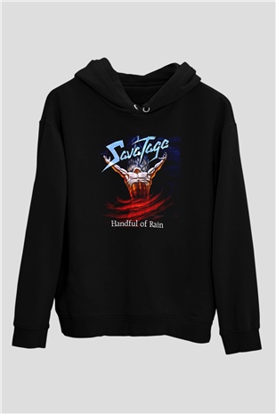 Savatage Baskılı Unisex Siyah Kapüşonlu Sweatshirt