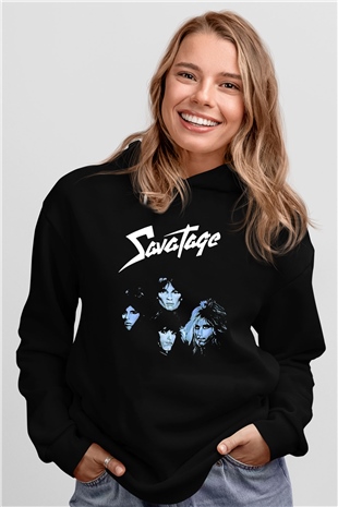 Savatage Baskılı Unisex Siyah Kapüşonlu Sweatshirt