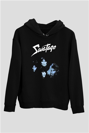 Savatage Baskılı Unisex Siyah Kapüşonlu Sweatshirt