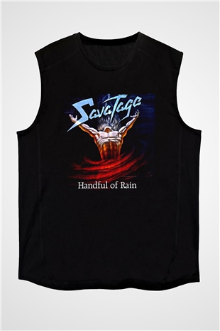 Savatage Baskılı Unisex Siyah Kolsuz Tişört - Tshirt