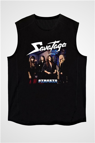 Savatage Baskılı Unisex Siyah Kolsuz Tişört - Tshirt