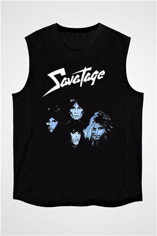 Savatage Baskılı Unisex Siyah Kolsuz Tişört - Tshirt