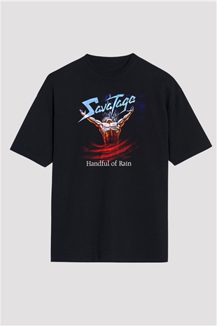 Savatage Baskılı Unisex Siyah Oversize Tişört - Tshirt