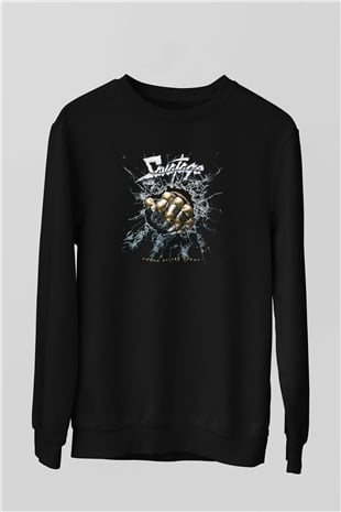 Savatage Baskılı Unisex Siyah Sweatshirt