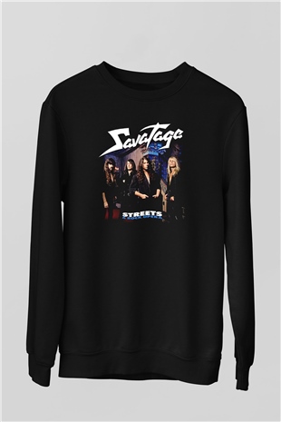 Savatage Baskılı Unisex Siyah Sweatshirt