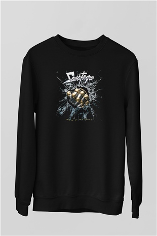 Savatage Baskılı Unisex Siyah Sweatshirt