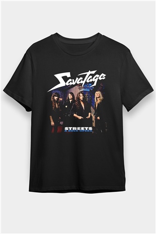Savatage Baskılı Unisex Siyah Tişört - Tshirt