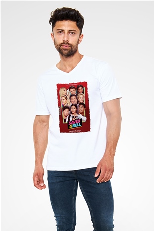 Saved by the Bell Beyaz Unisex V Yaka Tişört