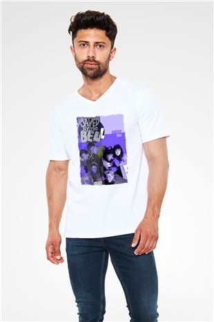 Saved by the Bell Beyaz Unisex V Yaka Tişört