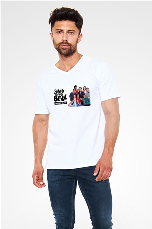 Saved by the Bell Beyaz Unisex V Yaka Tişört