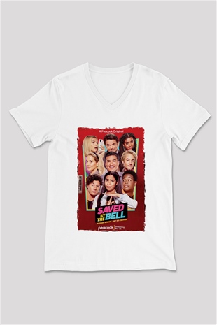 Saved by the Bell Beyaz Unisex V Yaka Tişört