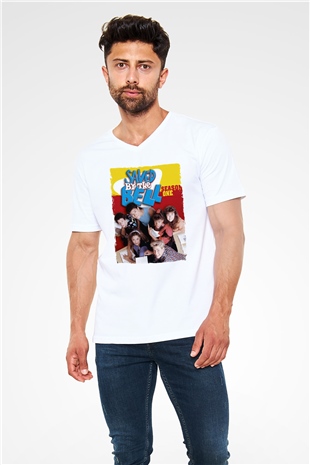 Saved by the Bell Beyaz Unisex V Yaka Tişört