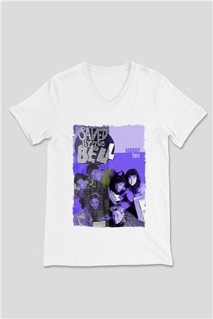 Saved by the Bell Beyaz Unisex V Yaka Tişört