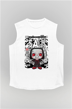 SAW - Billy Baskılı Unisex Beyaz Kolsuz Tişört