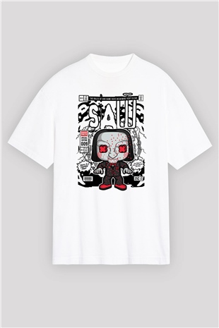 SAW - Billy Baskılı Unisex Beyaz Oversize Tişört
