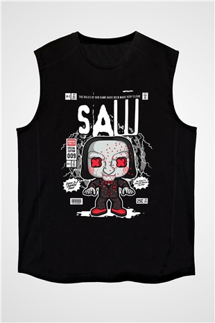 Saw Billy Baskılı Unisex Siyah Kolsuz Tişört