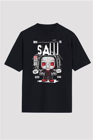 Saw Billy Baskılı Unisex Siyah Oversize Tişört