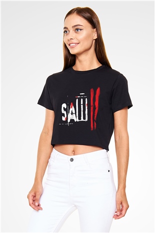 Saw Siyah Crop Top Tişört