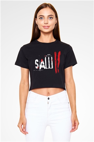 Saw Siyah Crop Top Tişört