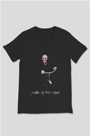Saw Siyah Unisex V Yaka Tişört