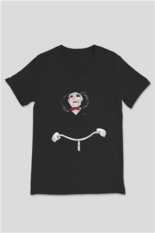 Saw Siyah Unisex V Yaka Tişört T-Shirt