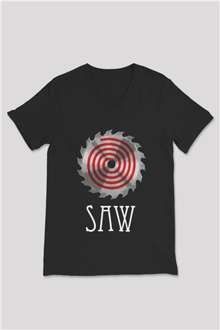 Saw Siyah Unisex V Yaka Tişört T-Shirt