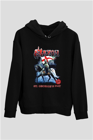 Saxon Siyah Unisex Kapşonlu Sweatshirt