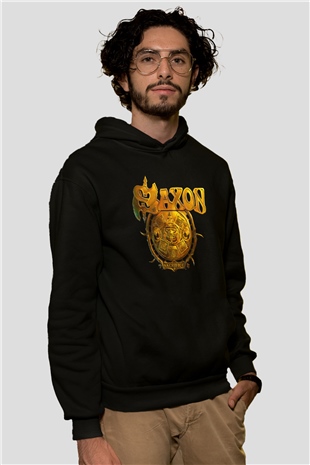 Saxon Siyah Unisex Kapşonlu Sweatshirt