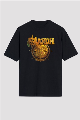Saxon Siyah Unisex Oversize Tişört T-Shirt