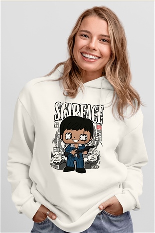 Scarface Baskılı Unisex Beyaz Hoodie