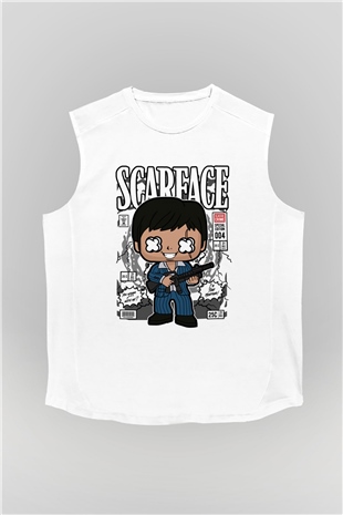 Scarface Baskılı Unisex Beyaz Kolsuz Tişört
