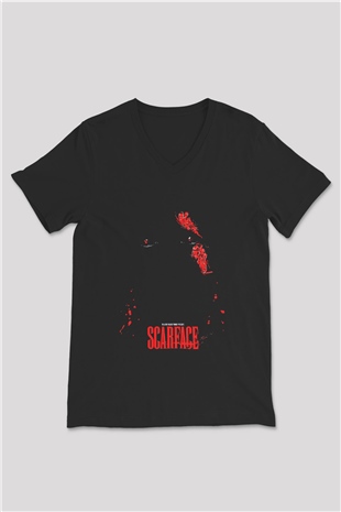 Scarface Siyah Unisex V Yaka Tişört T-Shirt