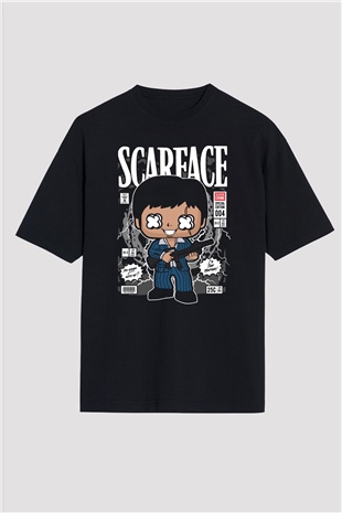 Scarface Tony Montana Baskılı Unisex Siyah Oversize Tişört