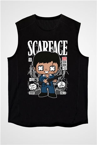 Scarface Tony Montana Baskılı Unisex Siyah Kolsuz Tişört