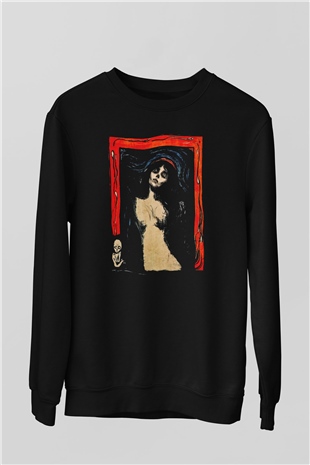 Scene I Skogen Baskılı Unisex Siyah  Sweatshirt
