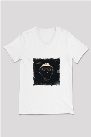 Schoolboy Q Baskılı Beyaz V Yaka Unisex Tişört